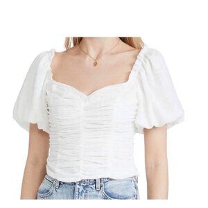 ASTR the Label Ruched Puff Sleeve Blouse White Size L
